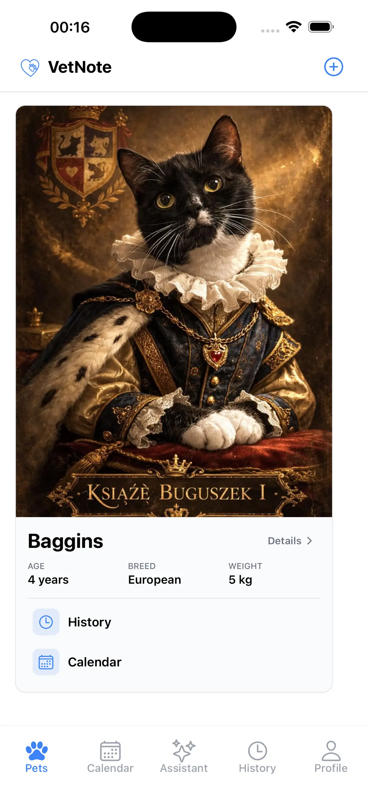 VetNote pets list screenshot