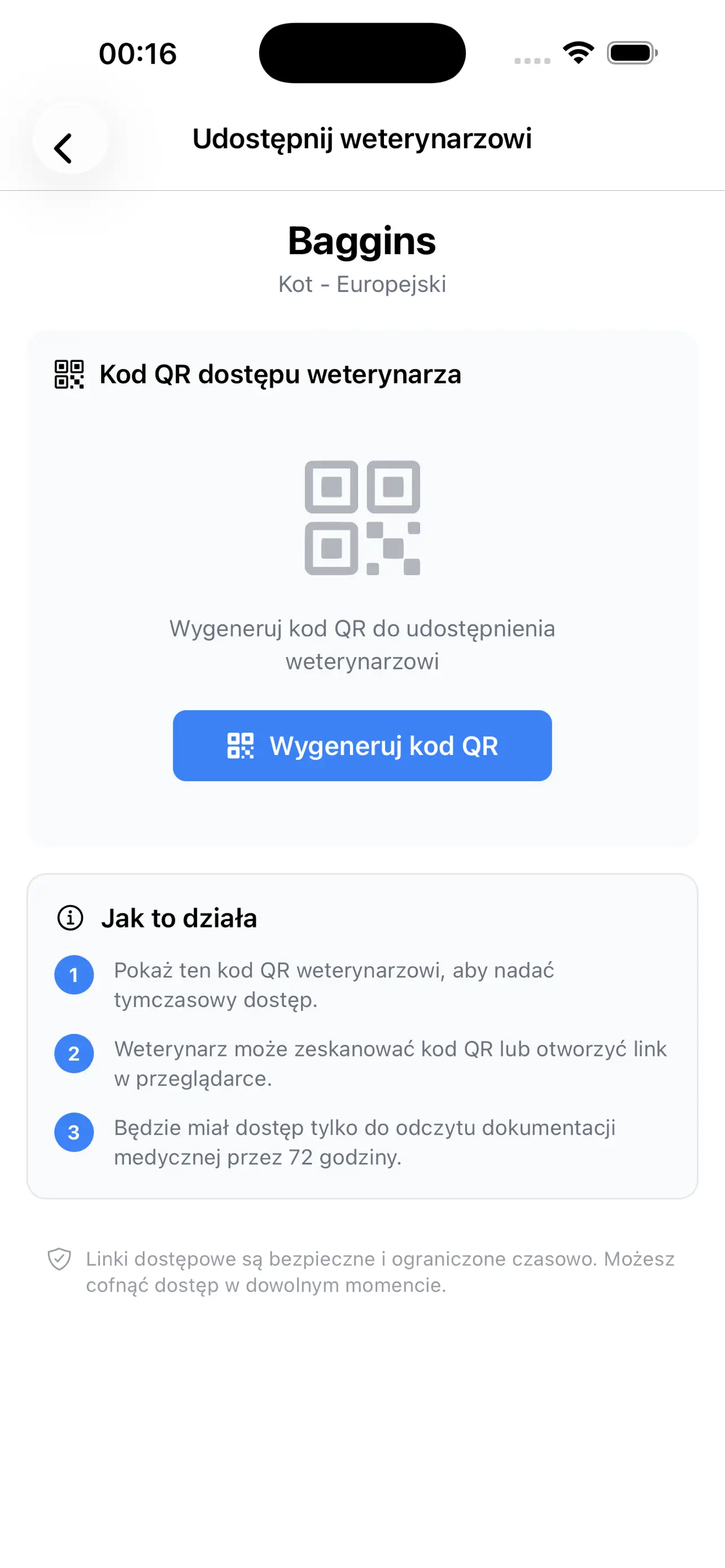 Przepływ udostępniania weterynarzowi w aplikacji VetNote